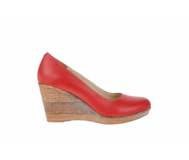 Oferta marimea 36 -  Pantofi dama, casual, din piele naturala rosie cu platforma de 7 cm - MARA  LP3550RED
