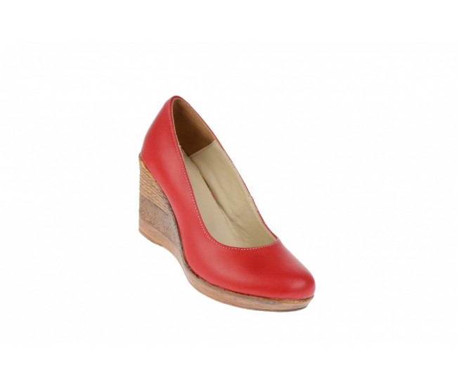 Oferta marimea 36 -  Pantofi dama, casual, din piele naturala rosie cu platforma de 7 cm - MARA  LP3550RED