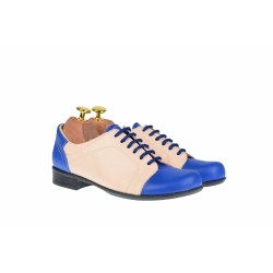 Oferta marimea 35-  Pantofi dama, casual  din piele naturala (albastru cu bej) LP53ALBEJ