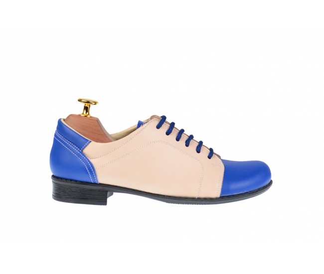 Oferta marimea 35-  Pantofi dama, casual  din piele naturala (albastru cu bej) LP53ALBEJ