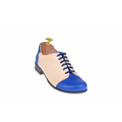 Oferta marimea 35-  Pantofi dama, casual  din piele naturala (albastru cu bej) LP53ALBEJ