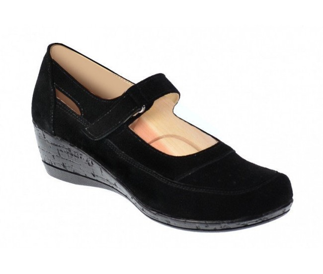 Oferta 38-Pantofi dama decupati din piele naturala intoarsa, foarte comozi - Model Mara Negru LP9154NVEL