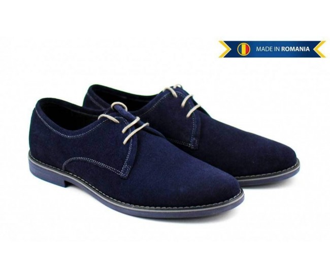 OFERTA  marimea 41 - Pantofi barbati,  casual-eleganti,  din piele naturala intoarsa,bleumarin - LPABLUVEL