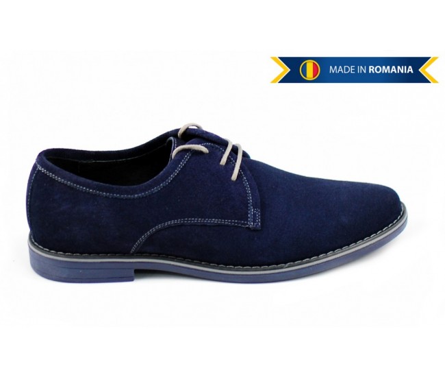 OFERTA  marimea 41 - Pantofi barbati,  casual-eleganti,  din piele naturala intoarsa,bleumarin - LPABLUVEL