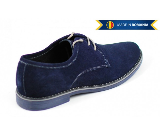 OFERTA  marimea 41 - Pantofi barbati,  casual-eleganti,  din piele naturala intoarsa,bleumarin - LPABLUVEL