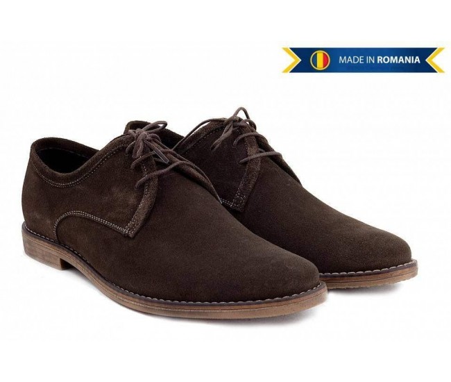 Oferta marimea 40 - Pantofi barbati, casual - eleganti din piele naturala intoarsa, maro - LPAMVEL