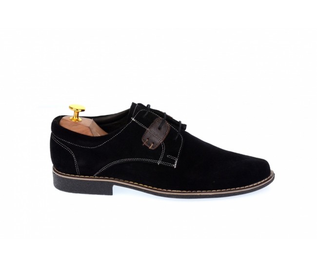 Oferta marimea 41 - Pantofi casual-eleganti, din piele naturala intoarsa, de culoare neagra - LPANM