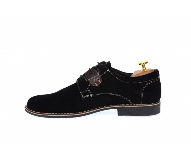 Oferta marimea 41 - Pantofi casual-eleganti, din piele naturala intoarsa, de culoare neagra - LPANM