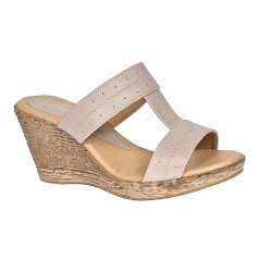 Oferta marimea 37 Papuci dama din piele naturala cu platforme de 7cm Bej LPAP300BEJ