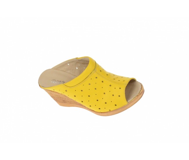Oferta marimea 36 - Saboti dama, de vara, din piele naturala cu perforatii - LPAPUCTEAGALBEN