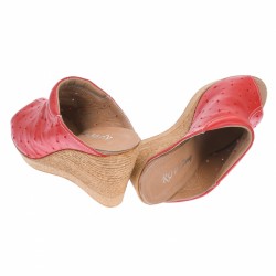 Oferta marimea 36! Saboti dama de vara, papuci din piele naturala cu perforatii, culoare rosu - LPAPUCTEAR
