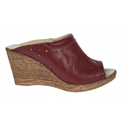 Oferta marimea 38, 41 - Saboti dama de vara, din piele naturala cu perforatii, culoare visiniu - LPAPUCTEAVIS