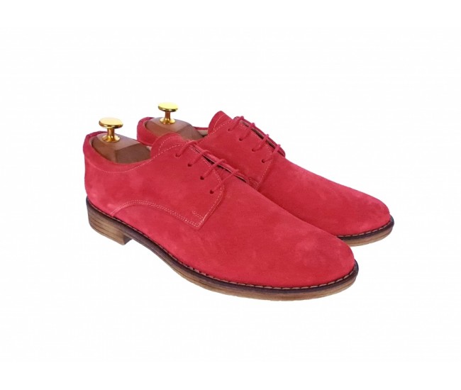 Oferta marimea 40 - Pantofi barbati casual din piele naturala intoarsa, Rosu - LPARVELTM