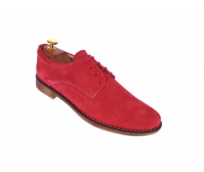 Oferta marimea 40 - Pantofi barbati casual din piele naturala intoarsa, Rosu - LPARVELTM