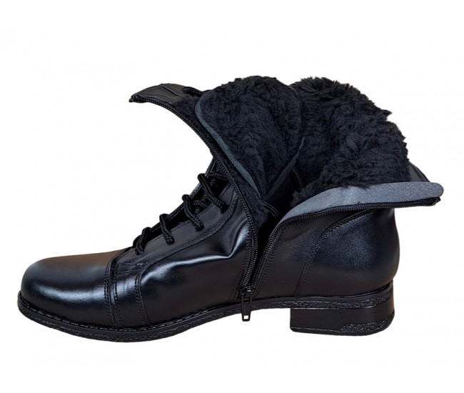 Oferta marimea  37 - Ghete dama casual, din piele naturala, cu siret si fermoar, imblanite, inalte, Negru - LROV217N
