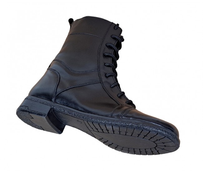 Oferta marimea  37 - Ghete dama casual, din piele naturala, cu siret si fermoar, imblanite, inalte, Negru - LROV217N