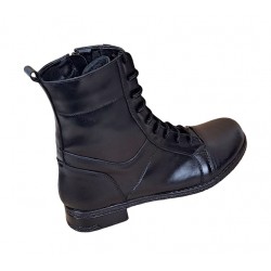 Oferta marimea  37 - Ghete dama casual, din piele naturala, cu siret si fermoar, imblanite, inalte, Negru - LROV217N