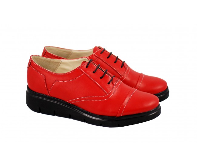 Oferta marimea 37 - Pantofi dama rosii din piele naturala, cu platforme LRUT2R