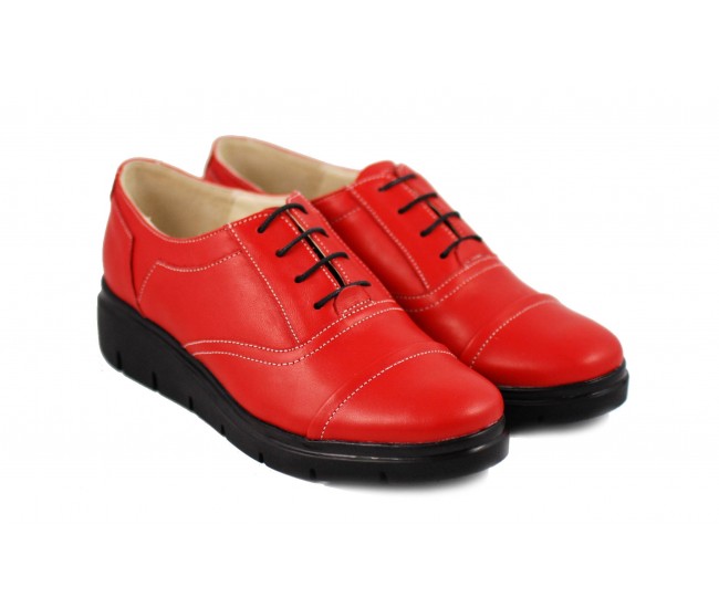 Oferta marimea 37 - Pantofi dama rosii din piele naturala, cu platforme LRUT2R