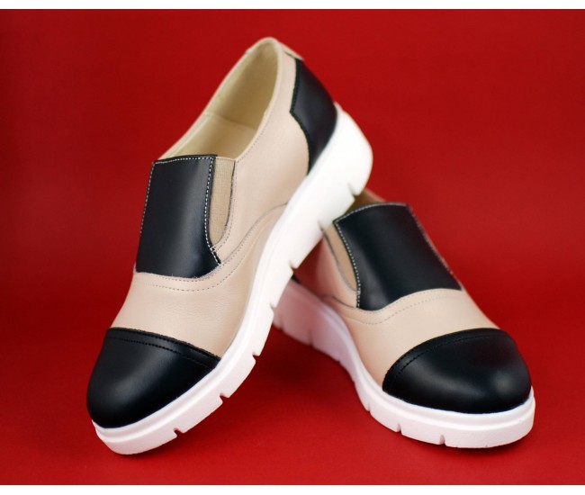 Oferta marimea 38 - Pantofi dama casual din piele naturala de culoare bej - LRUT4BN