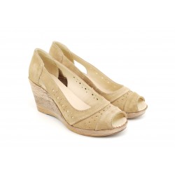 Oferta marimea 36 -  Pantofi dama, de primavara-vara, decupati in fata, cu platforme de 7cm, lucrati din piele naturala intoarsa -  LS1047BEJ