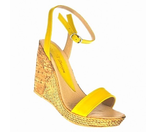 Sandale dama din piele naturala cu platforme de 10 cm - Model Galben L