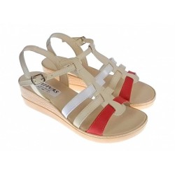 Reducere Sandale dama din piele naturala Bej Rosu Alb Marimea 40