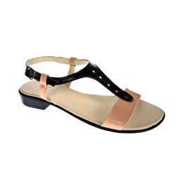Sandale dama din piele naturala lacuita, nud - negru LS16NNUDL