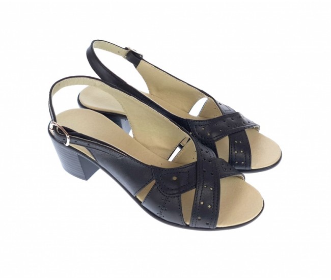 OFERTA  marimea 40 -Sandale dama de vara cu toc de 5 cm, din piele naturala, neagra, LS25NBOX