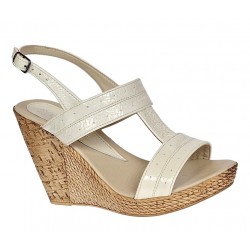 Oferta 37 Sandale dama din piele naturala lacuita, platforme de 10 cm LS300CREMLAC