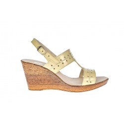 Oferta sandale dama din piele naturala lac, culoare bej, platforme de 8 cm  - LS46BEJLAC