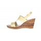 Oferta sandale dama din piele naturala lac, culoare bej, platforme de 8 cm  - LS46BEJLAC