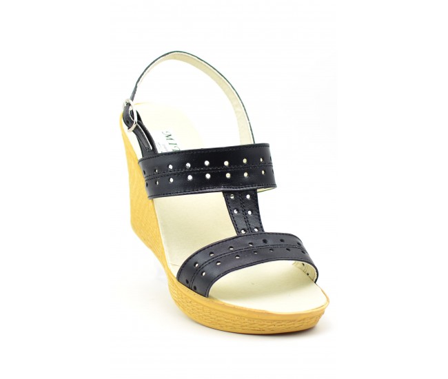 Oferta marimea 40 - Sandale dama, negre,  din piele naturala box, cu platforme de 7 cm  LS46NBOX
