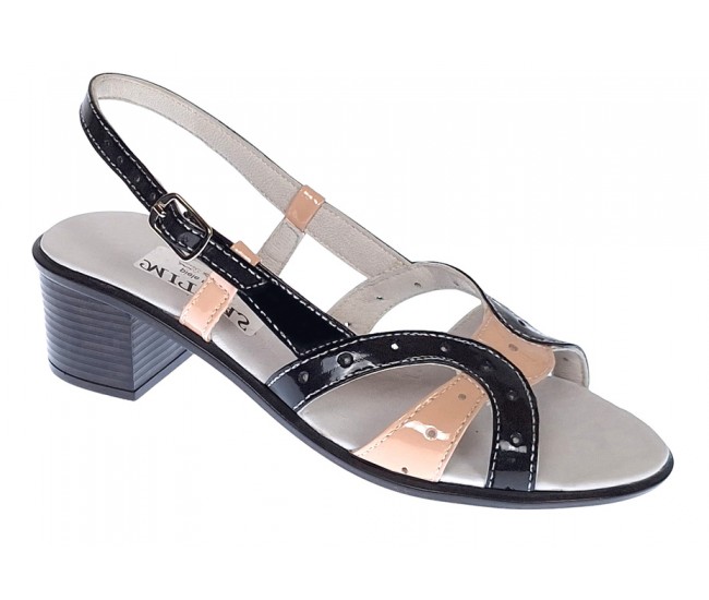Oferta Sandale dama din piele naturala lacuita, negru nud Marimea 35