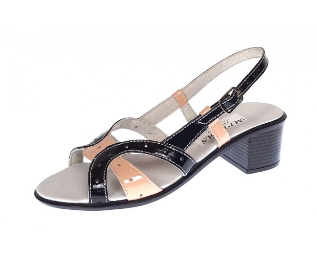 Oferta Sandale dama din piele naturala lacuita, negru nud Marimea 35