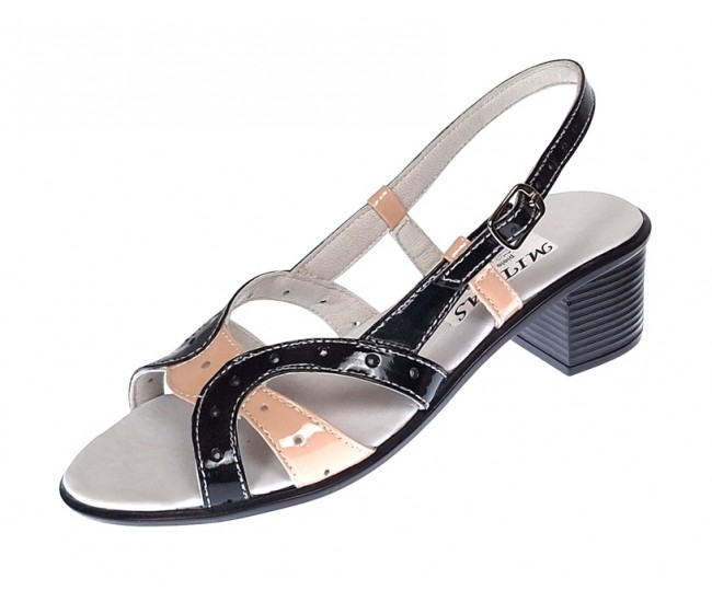 Oferta Sandale dama din piele naturala lacuita, negru nud Marimea 35