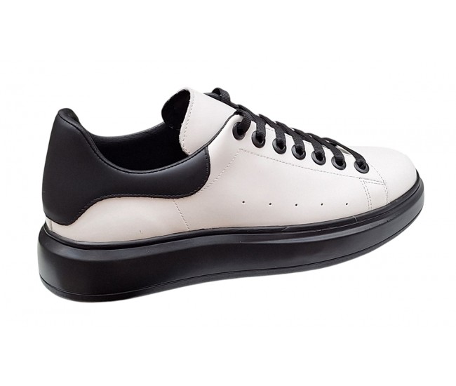 Pantofi casual barbati din piele naturala - Model Alb cu Negru LS7KNA
