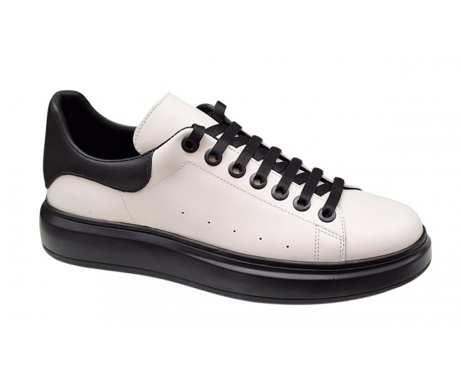 Pantofi casual barbati din piele naturala - Model Alb cu Negru LS7KNA