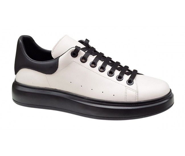 Pantofi casual barbati din piele naturala - Model Alb cu Negru LS7KNA