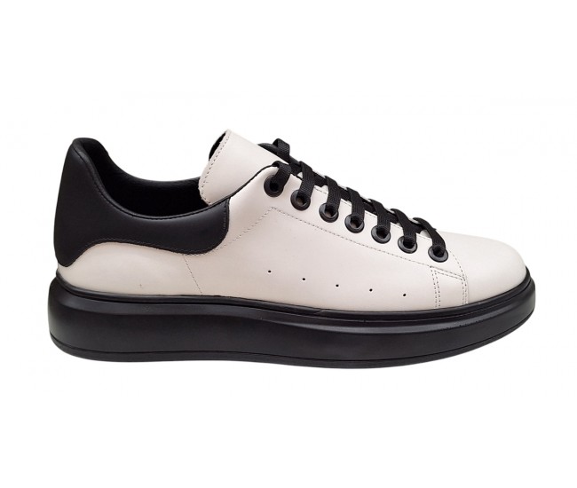 Pantofi casual barbati din piele naturala - Model Alb cu Negru LS7KNA
