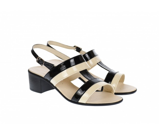 Oferta marimea 36, 38 - Sandale dama din piele naturala, Negru - Bej LS7NBEJLAC