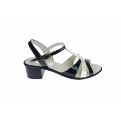 Sandale dama din piele naturala lacuita, Negru, Alb, LS81AN Sandale dama din piele naturala lacuita, Negru, Alb, LS81AN