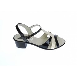Sandale dama din piele naturala lacuita, Negru, Alb, LS81AN Sandale dama din piele naturala lacuita, Negru, Alb, LS81AN
