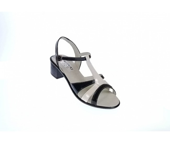 Sandale dama din piele naturala lacuita, Negru, Alb, LS81AN