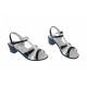 Sandale dama din piele naturala lacuita, Negru, Alb, LS81AN