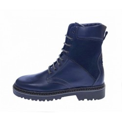 Bocanci barbati din piele naturala imblaniti Army Blue