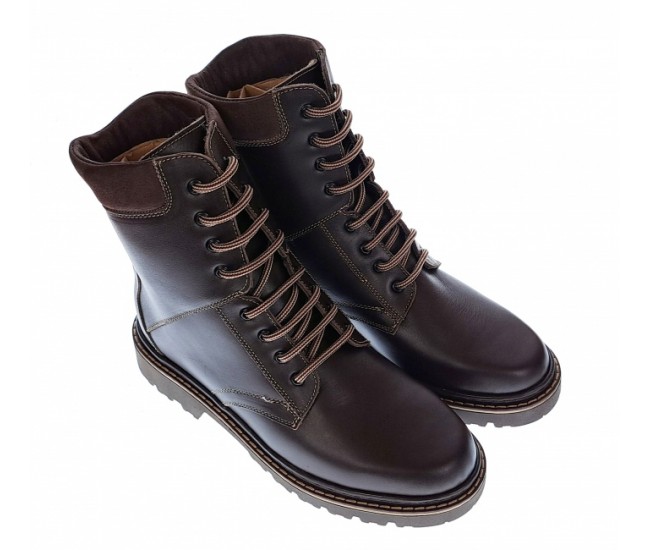 Marimea 45 Bocanci barbati militari din piele naturala, imblaniti, model iarna, maro, LSB1MBOX