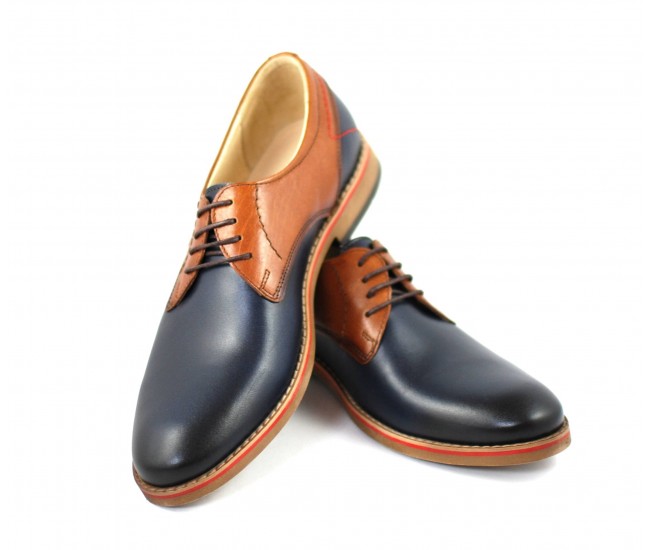 OFERTA MARIMEA  41 - Pantofi barbati casual din piele naturala bleumarin cu maro - LSIRNEVERMBLM