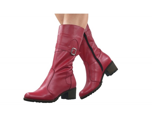 Oferta Marimea 40 Cizme dama imblanite din piele naturala cu fermoar Tanya Rosu LT215ROSUP