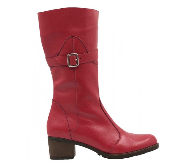 Oferta Marimea 40 Cizme dama imblanite din piele naturala cu fermoar Tanya Rosu LT215ROSUP
